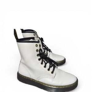 Dr. Martens White and Black Leather Combat Boots Sz 5
